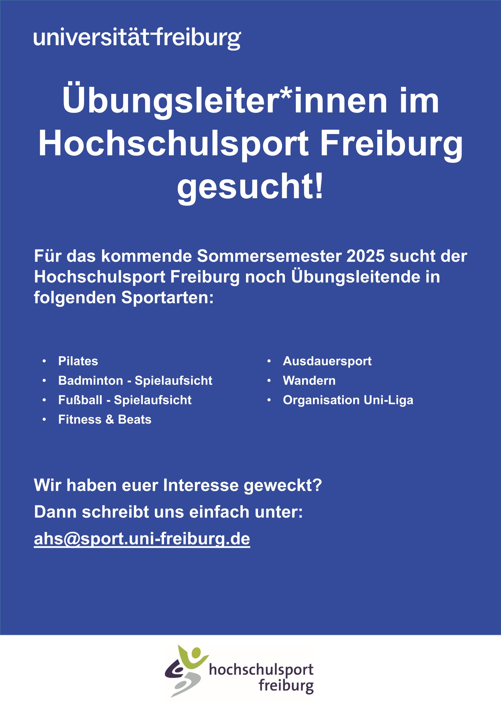 Übungsleiter*innensuche Hochschulsport Freiburg