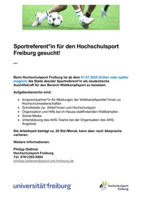 Sportreferent*in für den Hochschulsport Freiburg gesucht!